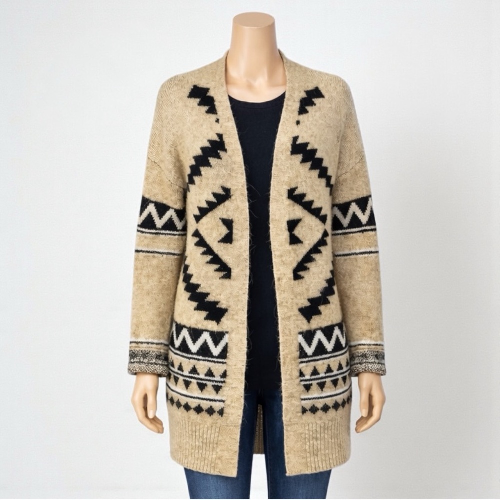 Tahari Tan and Black Aztec Cardigan